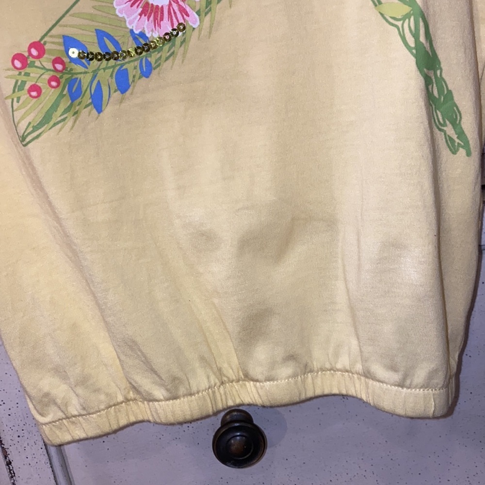 Flapdoodles yellow shirt flutter sleeves green Dragonfly floral sequin design 6X - Picture 5 of 8